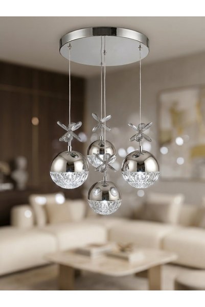 Cheap Lighting Kevin 4 Toplu Krom 3 Renk Modlu Ayarlanabilir Kablo Salon,Kori...