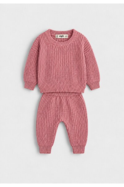Cigit Selanik Knitwear Set 1-5 Years Powder Pink