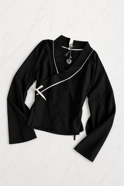 Gofeel Qipao Bow Detail Y2K Long Sleeve Crop
