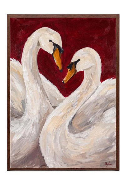 Postifull Aşk Kuğuları Poster – Kahverengi Çerçeveli Tablo NO:160105