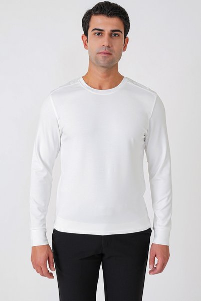 Efor Comfort Fit Shoulder Model Long Sleeve Flexible Cotton Ecru T-Shirt Ts 933