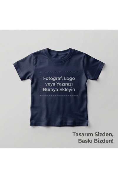 novadi Kişiye Özel Fotoğraf Yazı Logo Baskılı Premium Çocuk Tişört (Kendin Ta...