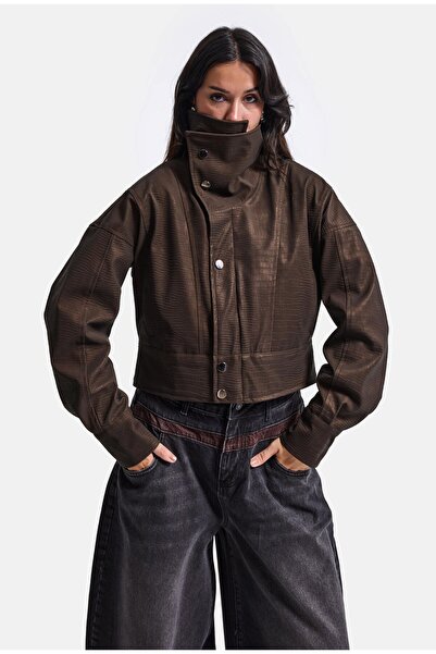 it's basic Kadın w6-81 Crop Fit Özel Kumaş Tasarım Oversize Ceket