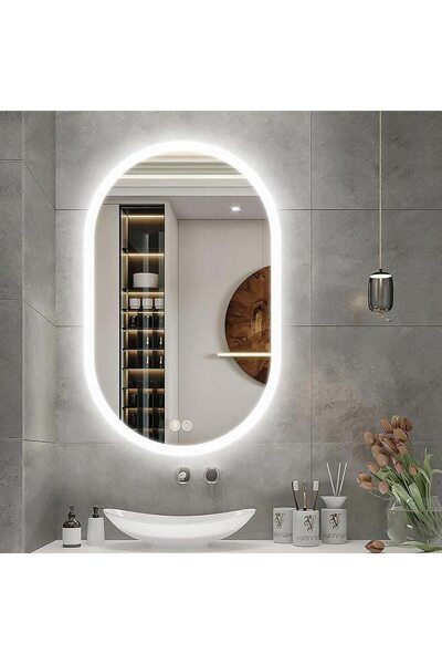 K Korman Oglinda Baie LED Ovala 50x80cm, Touch Sistem, Dezaburire, Dimabila, ...