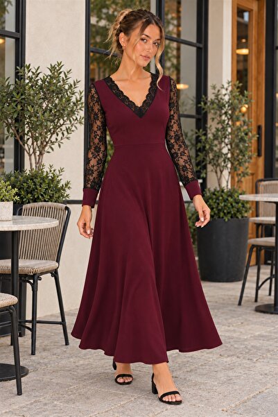 moda wanilia Rochie de seară elegantă și șic, cu decolteu în V, mâneci lungi ...