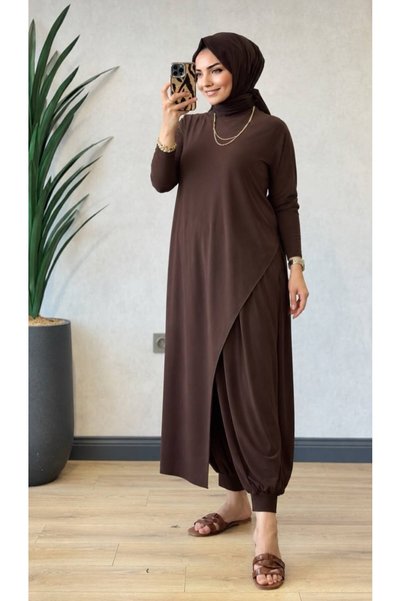 CNG MODA Plus Size Hijab Sandy Fabric Asymmetrical Cut Blouse Shalwar Set