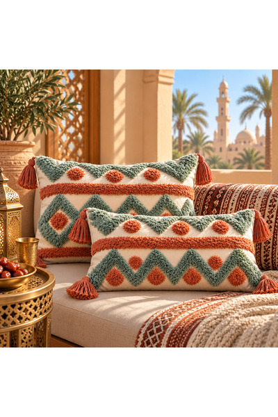 ShinyFlower طقم وسادة مبطنة ووسادة دعم للظهر |   نمط هندسي شرق أوسطي |   زخرف...