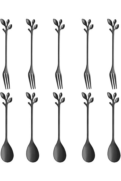 Ansawi طقم شوك حلويات ذهبية صغيرة على شكل ورقة من AnSaw - 10 قطع - شوك فاكهة ...