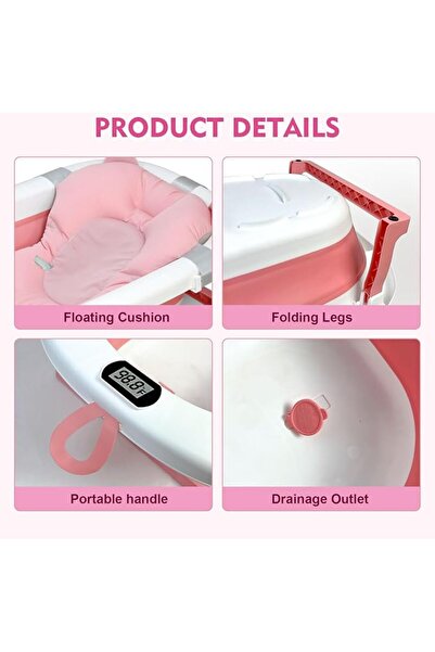 SKY TOUCH SKY-TOUCH Baby Foldable Bathing Tubs with Soft Bathmat Cushion & Thermometer, NewBorn Babybath Tub w