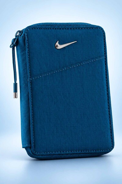 Nike Metal Logo Petrol Mavi Fermuarlı Seyahat Cüzdanı ve Pasaportluk / Çok Bö...