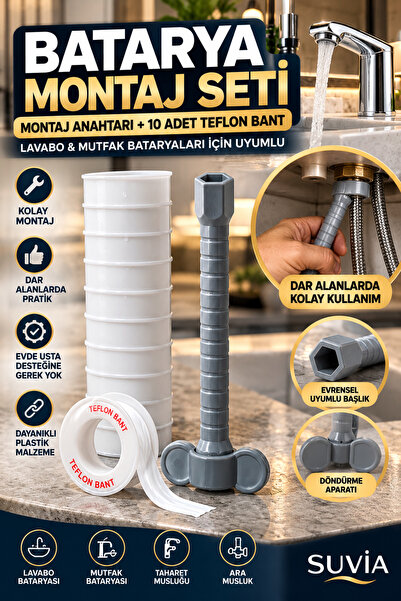 SUVİA Batarya Montaj Anahtarı Lavabo Eviye Mutfak Musluk Sökme Takma Aparatı ...