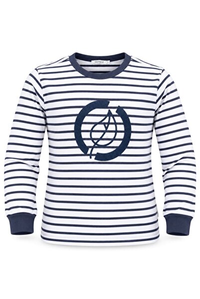 Ozmoz By Mukadder Özden Organic Navy Blue Striped Spring Sweatshirt for Boys