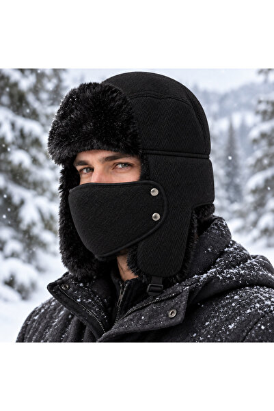 moda nokta Fur-Trimmed Russian Pilot Hat (70% Cotton, 30% Acrylic for Women a...