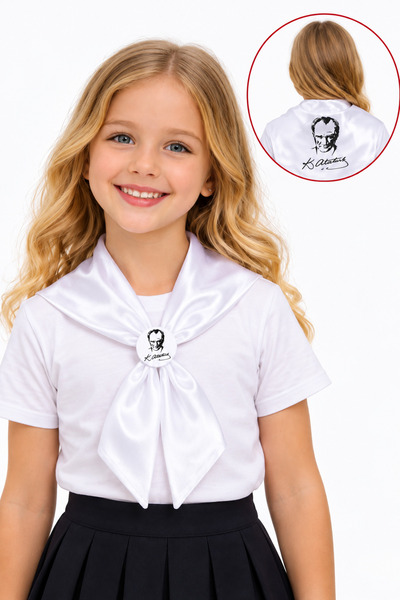 Sibel Günay Butik Atatürk Baskılı Beyaz Çocuk Şalı – 23 Nisan & 29 Ekim & 19 ...