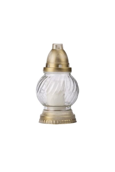 OEM Candelă glob model cruce din sticlă cu capac și bază din plastic auriu, 2...