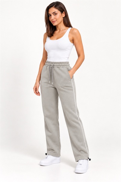 Quanlex Women's Baggy Stone Sweatpants with Side Piping, 3 Thread Ruffle Trim...