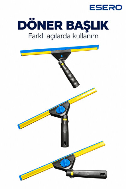 AYLA STAND 9 Metre Alüminyum Teleskopik Cam Silme Seti – Döner Başlıklı 45 ve 35 cm Cam Çekçek + 35 cm Mop Aparatı