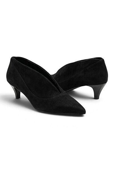 vitaeny Clare Women's Black Suede Genuine Leather Inner Lining Low Heel Shoes
