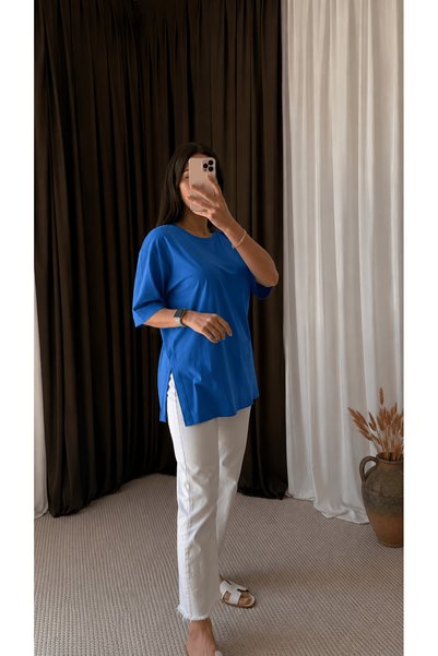 Hepsi Moda Slit Short Sleeve T-Shirt - 2393 - Blue