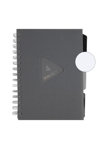 OEM Caiet spiralat A5, 4 subiecte, 128 de pagini, Negru/Gri