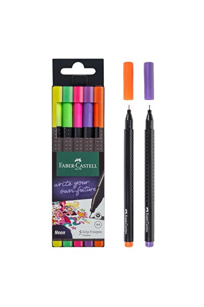 Faber Castell Set de 5 pixuri fineliner neon Faber-Castell - Portocaliu, Mov,...