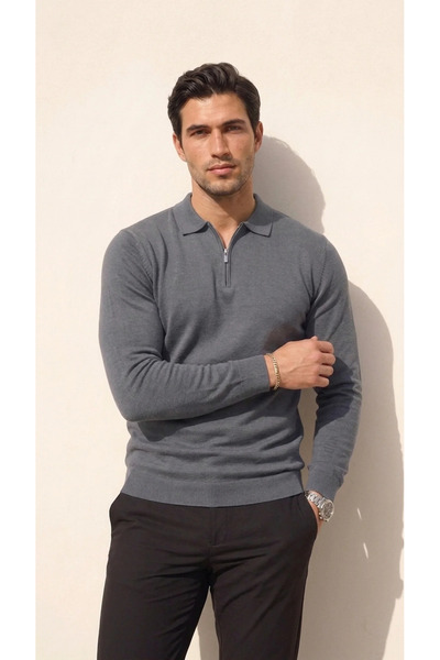 viyamen Men's Long Sleeve Half Zipper Slim Knitwear T-Shirt