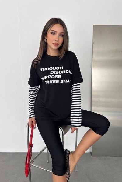 gozdefashion Women's through Print Detailed Sweatshirt