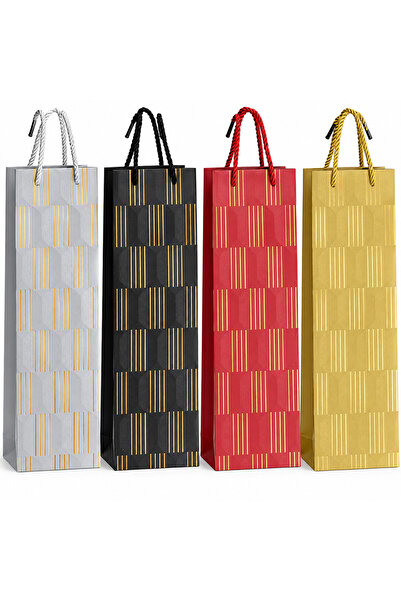 Generic Brand Set 4 pungi cadou premium pentru sticlă 12×35×9 cm – Linii auri...