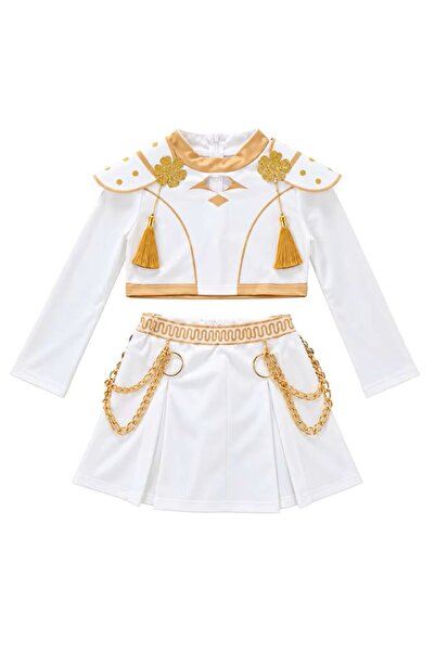Funny Party Shop Costum Zoey K-Pop Alb cu Auriu – Tinuta de Spectacol, 5-6 an...