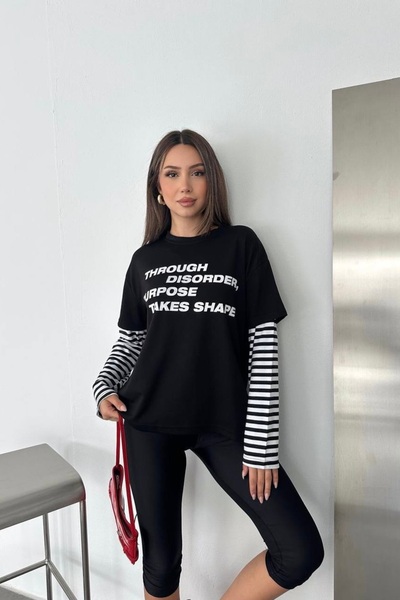 gozdefashion Women's through Print Detailed Sweatshirt