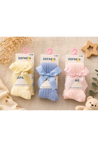 SANTRALBEBE Girl's 3-Piece Cotton Ribbon Pantyhose