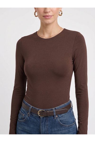 Noe Collection Women's Long Sleeve Crew Neck Slim Fit Stretchy Bodysuit