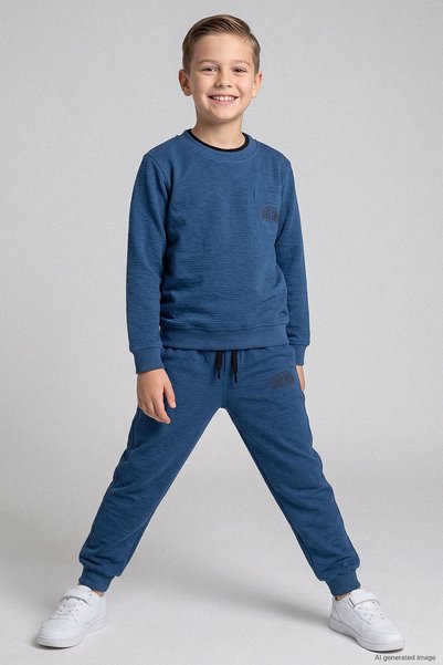 kinderos Text Printed Three Thread Boys' Tracksuit Set - 26K 308