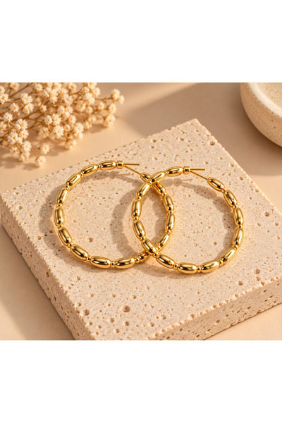 MİLANO BEAUTYS Women's Gold Bead Detailed Large Hoop Earrings – Modern Stylis...
