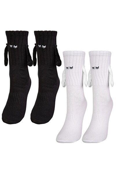 MORAJ Șosete 35-40 Alb negru Magnetice mâini 3D amuzante Set 2 perechi