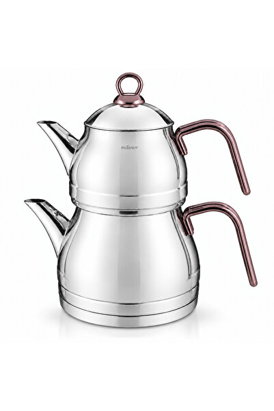 Milanor Premium Mini Bakır Renk Kulplu Çelik Çaydanlık – 0,80 L Demlik + 1,60 L Alt Çaydanlık