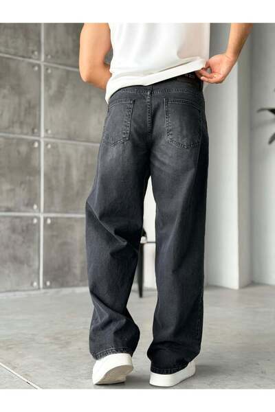FO4RBS Pantaloni din denim largi, cu cusături decorative, lavabili, W Negru