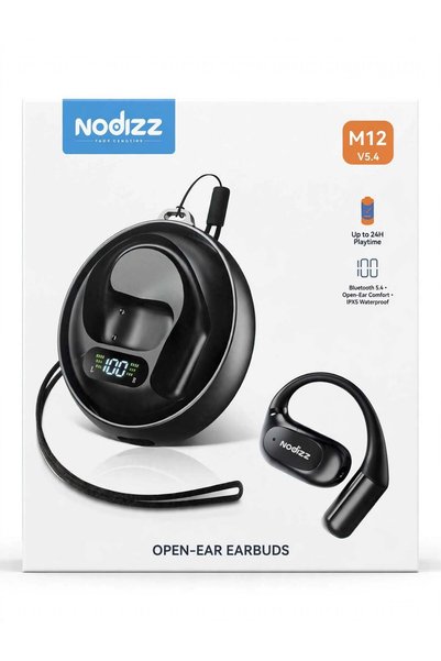 nodizz M12 V5.4 Open-Ear Earbuds - 24H Playtime, IPX5 Waterproof with LED Dis...