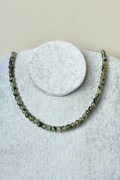 c-bhadu naturel 6 mm Certified Prehnite Natural Stone Necklace