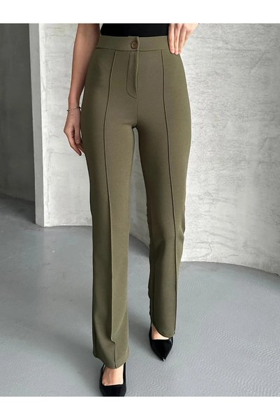 Hepsi Moda بنطلون بالازو مخطط - كاكي
