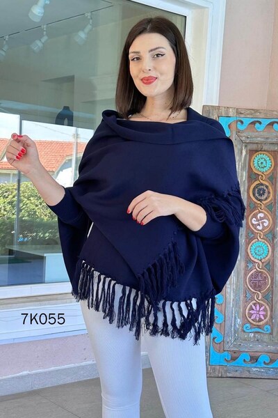 İnce Topuk Tasseled Knitwear Poncho 7K055