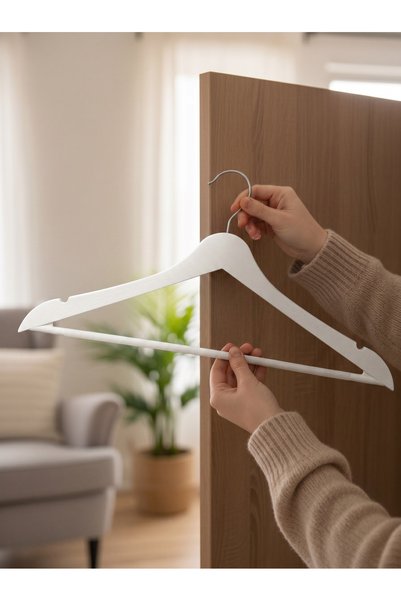 Koçyiğit Plastik Wooden Look Premium Quality 6-Piece Plastic Clothes Hangers - White