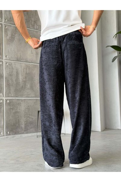 FO4RBS Chenille Fabric Baggy Trousers t Navy Blue