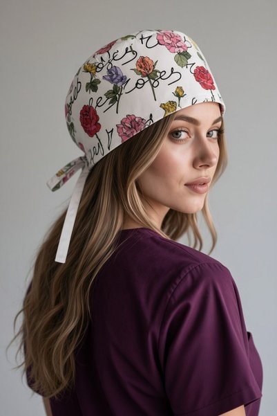 ÇİZGİ MEDİKAL Roses Desenli Bone (Cotton Likra Kumaş)