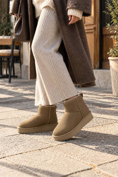 Vadon 9001 Women's Premium Suede Fur Lined Winter High Sole Boots Mink