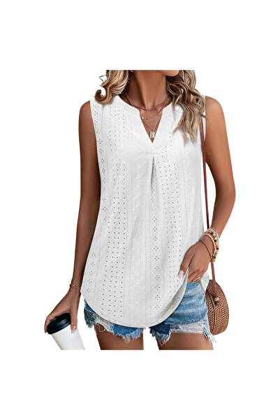 OtherMax Tricou Damă Bluză V-Neck de Vară Aerisită Lejeră Casual Alb L — top ...