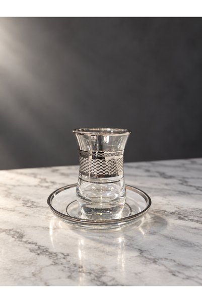 DECOSTYLE Hasir Silver Patterned 62561 12 Piece Glass Tea Set with Thick Base...