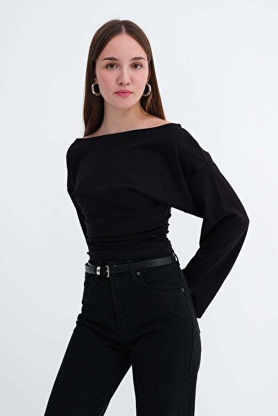 Addax Kayık Yaka Büzgülü Bluz B07037