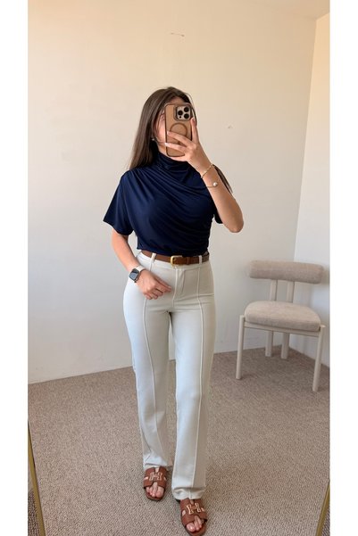 Hepsi Moda بنطلون بالازو مخطط - بيج