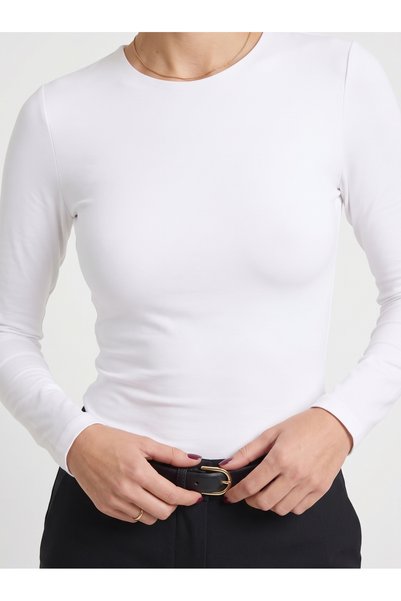 Noe Collection Women's Long Sleeve Crew Neck Slim Fit Stretchy Bodysuit